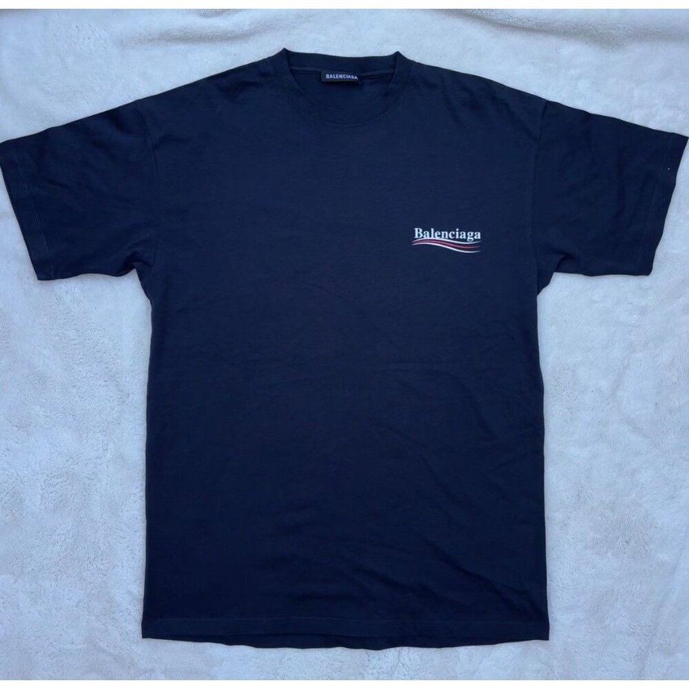 Balenciaga Navy Campaign Logo Tee